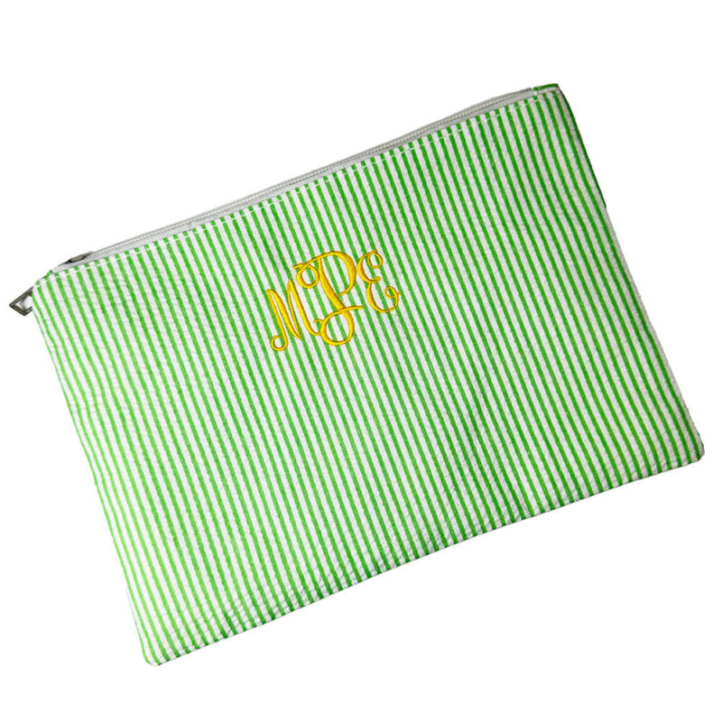 personalized seersucker makeup bag