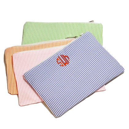small seersucker makeup bag monogrammed