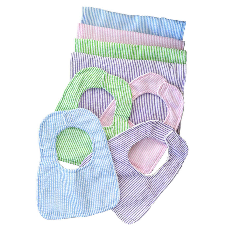 Seersucker Baby Bib and Burp Cloth with Split Initial and Name - Image 2