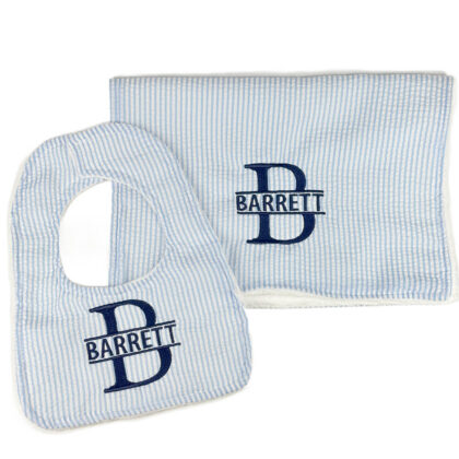 split letter burp cloth and bib