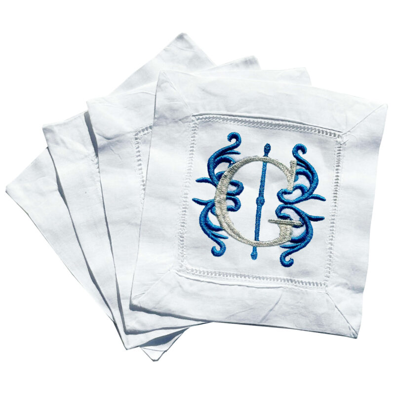 embroidered single initial cocktail napkins